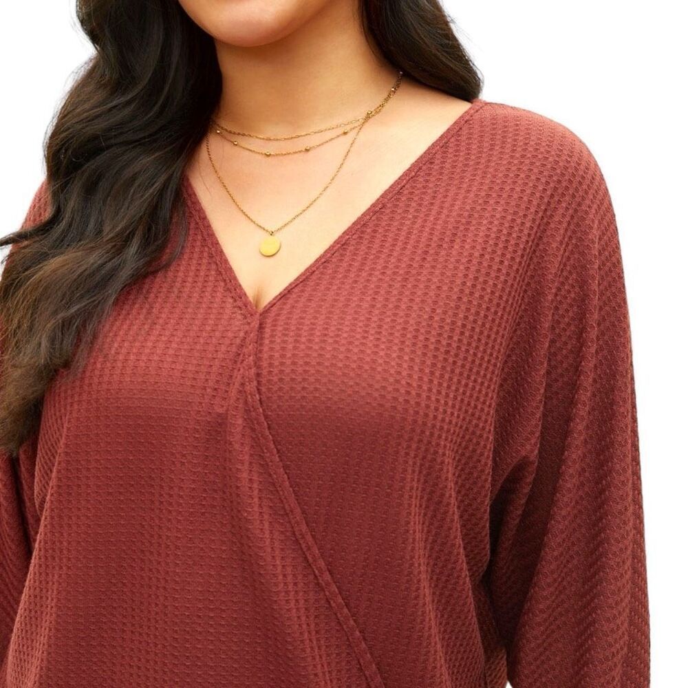 NEW Bloomchic Solid Waffle Knit Wrap Long Sleeve T-shirt Russet 3X - Picture 3 of 9